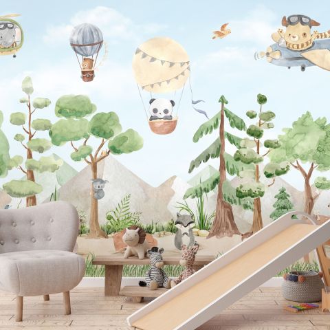 Murwall Kids Forest Animals with Flying Animals Wallpaper Mural