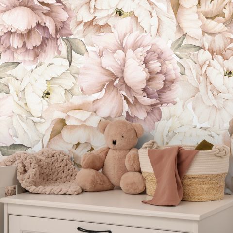 Pastel Peony Watercolor Floral Wallpaper Mural