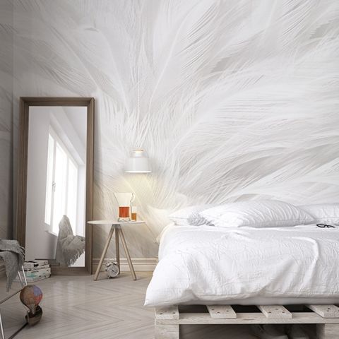 Monochrome Feather Pattern Wallpaper Mural