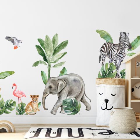 Kids Tropical Safari Animals Set Wall Decal Sticker