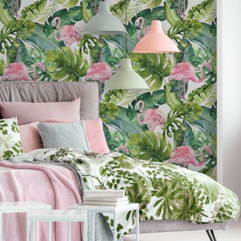 Flamingo Tropical Pattern Walllpaper Wallpaper Mural