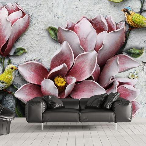 3D Embossed Look  Lily Flower Wallpaper Mural