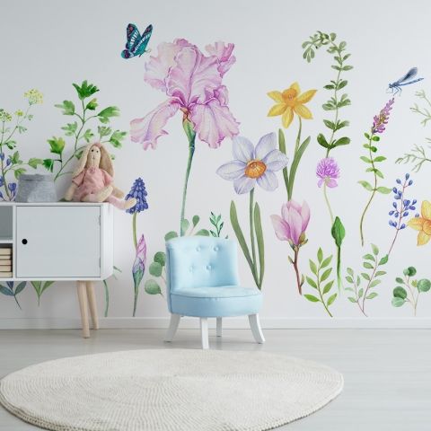 Cartoon Colorful Flower Garden Wallpaper Mural