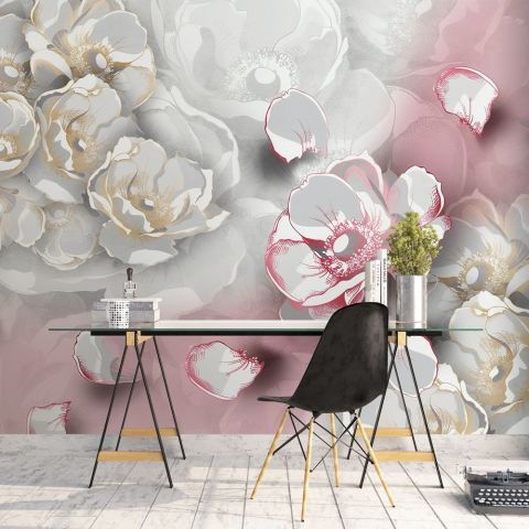 Colorful Floral Drawing Wallpaper Mural