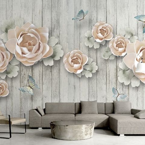 Soft Floral with Butterfly Wallpaper Mural