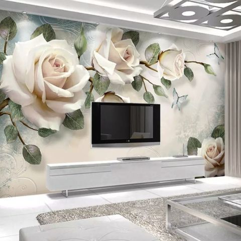 3D Look Cream Rose Floral Wallpaper Mural