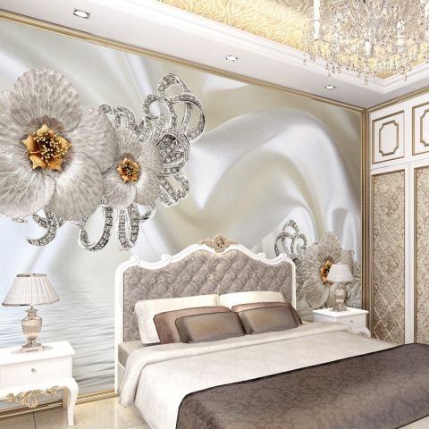 Luxury Floral Diamond Daisy Wallpaper Mural