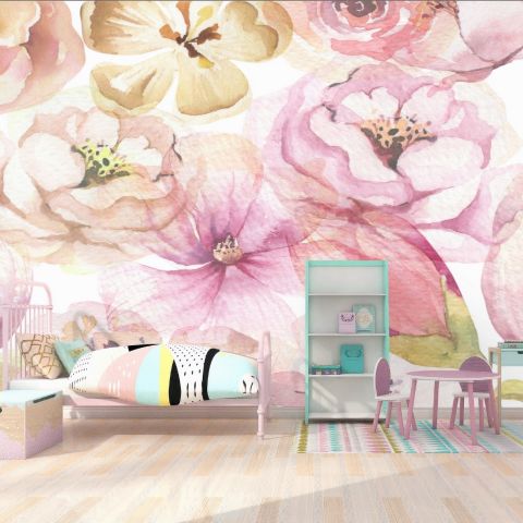 Pink Peony Floral Bouqet Pattern Wallpaper Mural