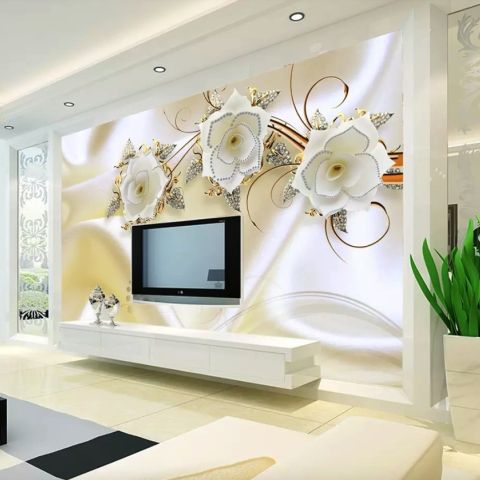 Jewelry Floral with Faux Silk Fabric Wallpaper Mural