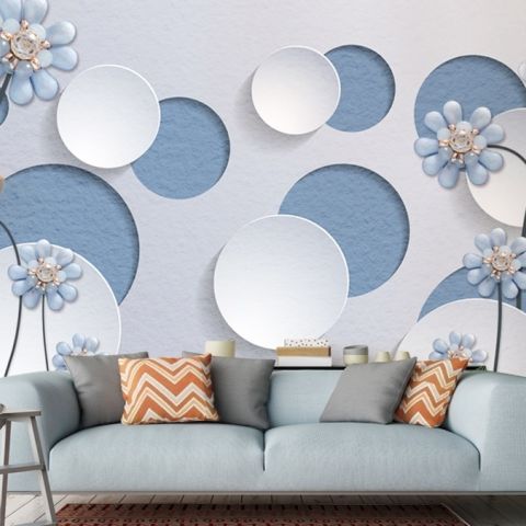 Light Blue Daisy Floral Wallpaper Mural