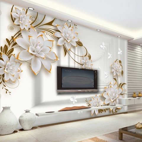 Lily Floral with Abstract Corridor Wallpaper Mural