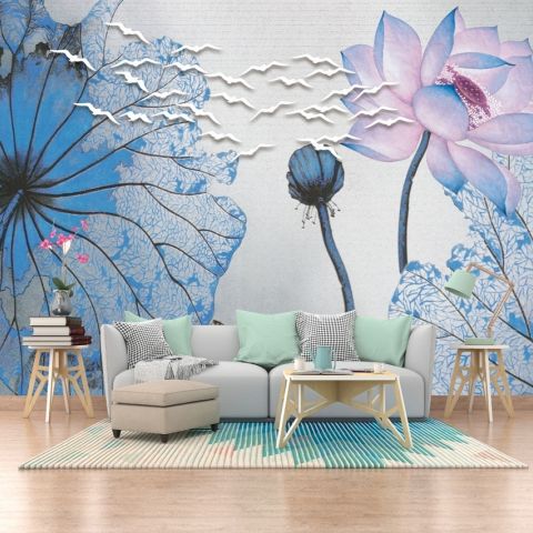 Nostalgic Lotus Floral Wallpaper Mural