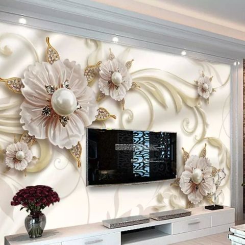 3D Look Pearl Daisy Floral Wallpaper Mural