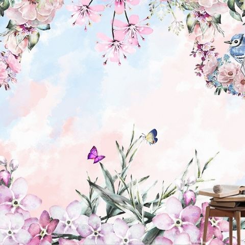 Kids Floral Gardens with Butterflies Wallpaper Mural • Wallmur®