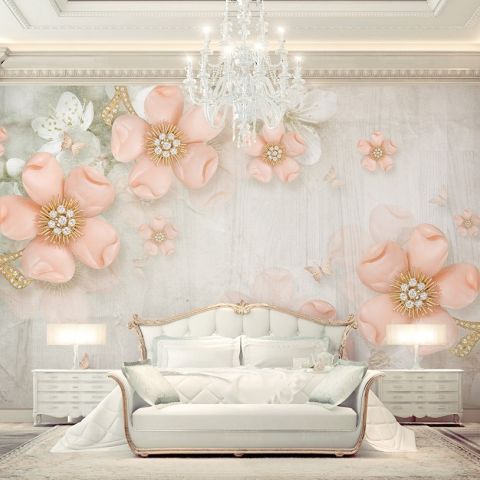 Pink Diamond Daisy with Butterflies Wallpaper Mural