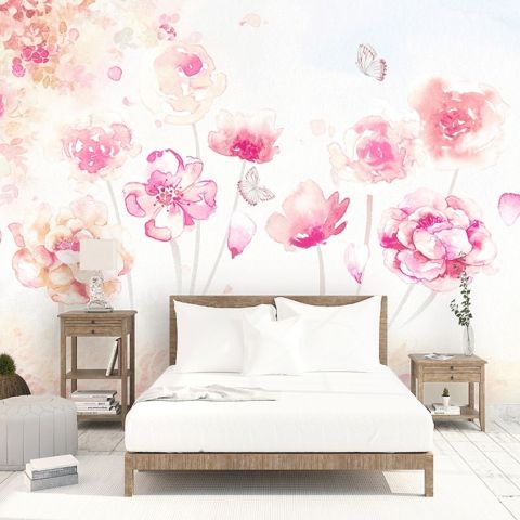 Pink Romantic Floral Wallpaper Mural