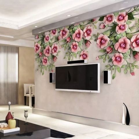 Pink Vine Floral Art Wallpaper Mural