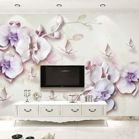 Purple Orchid Floral Wallpaper Mural