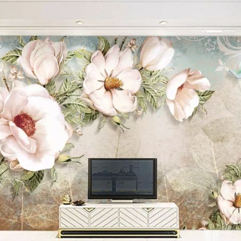 Retro Oil Painting White Flowers Wallpaper Mural