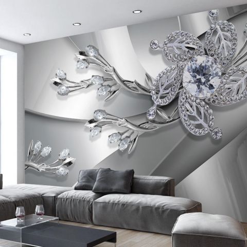 Silver Crystal Daisy Floral Wallpaper Mural