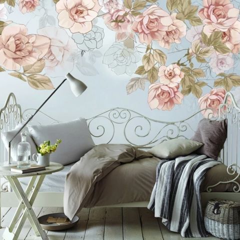 Soft Pink Vine Floral Wallpaper Mural