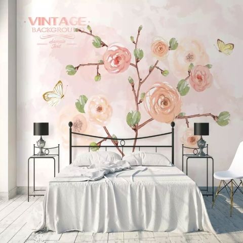 Vintage Floral Art Roses Wallpaper Mural
