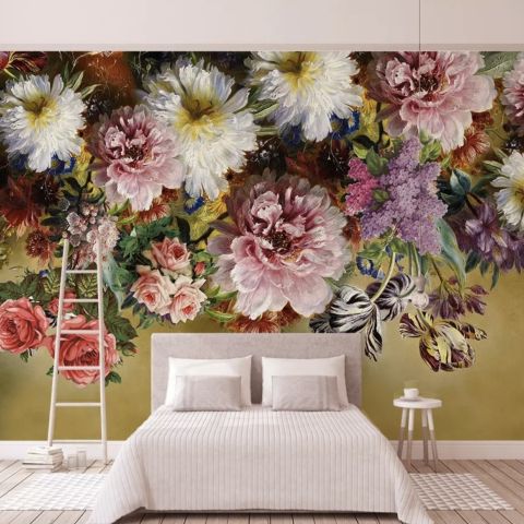 Retro Colorful Flowers Wallpaper Mural