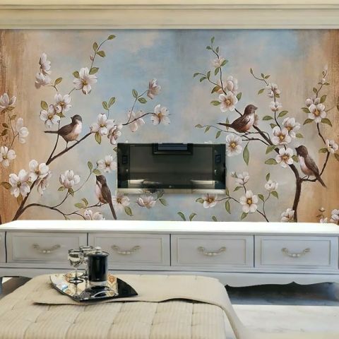 Nostalgic Watercolor Cherry Blossoms Wallpaper Mural