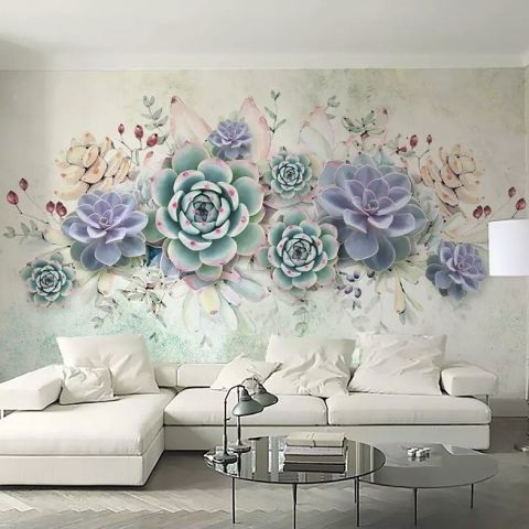 Vintage Purple Flowers Wallpaper Mural