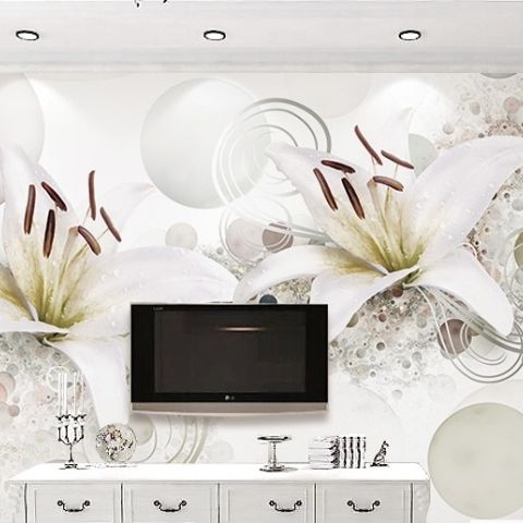 White Lily Floral Wallpaper Mural