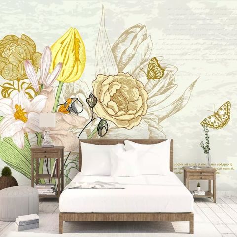 Dark Floral Tulip Lily Flowers Wallpaper Mural
