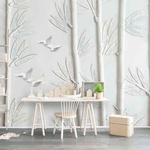 White Forest with Bamboo Tree Wallpaper Mural