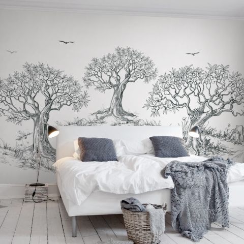 Charcoal Tree Drawing Wallpaper Mural
