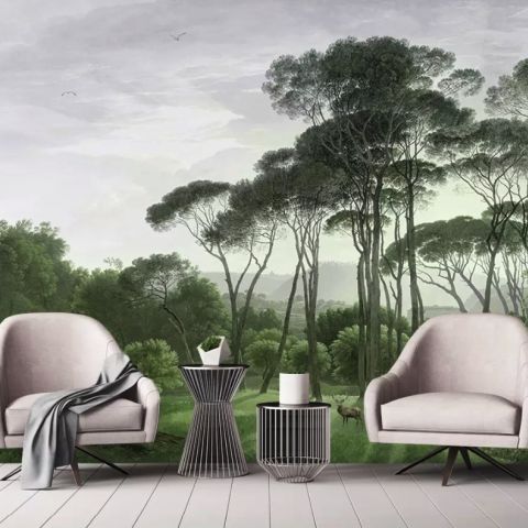 Tropical Forest and Horned Deer Wallpaper Mural
