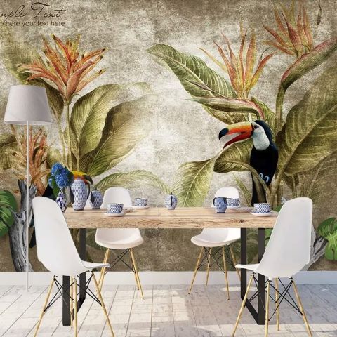 Nostalgic Toucan in the Tropical Forest Wallpaper Mural