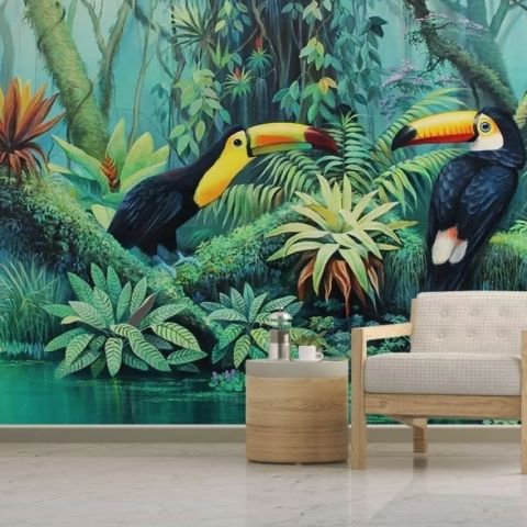 Toucans and Tropical Rainforest Wallpaper Mural