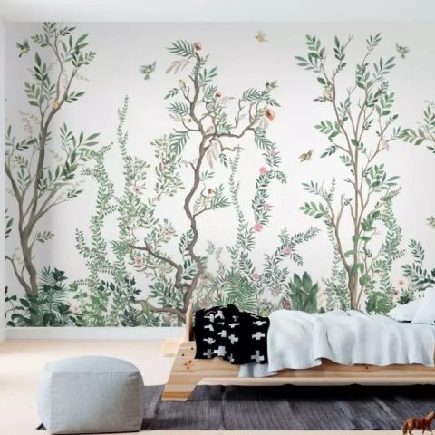 Chinoiserie Style Tree Floral Wallpaper Mural