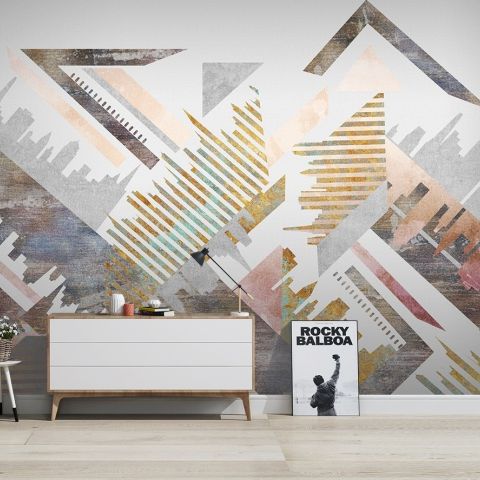 Watercolor Geometric City Wallpaper Mural