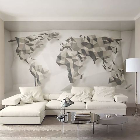 3D Look Geometric World Map Wallpaper Mural