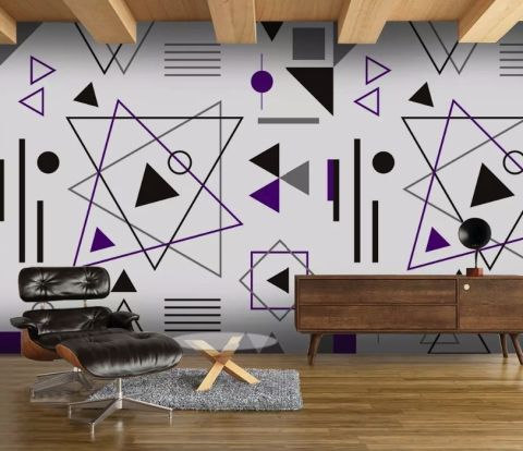 Purple Black Geometric Shapes Wallpaper Mural
