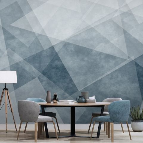 Indigo Style Watercolor Geometric Wallpaper Mural