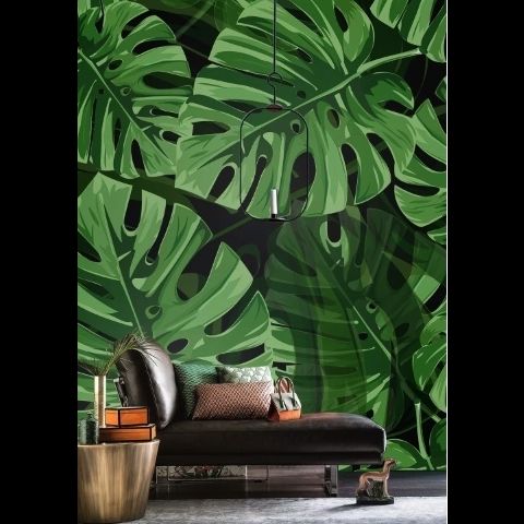 Green Tropical Leaves Wallpaper Mural
