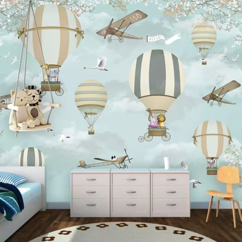 Hot Air Balloon with Animals Wallpaper Mural