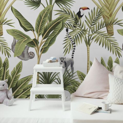 Banana Leaf with Toucan Koala Animals Wallpaper Mural