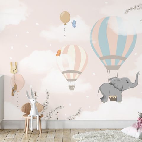 Nursery Soft Blue Gray Mountain Landscape and Little Hot Air Balloons Wall  Decal Sticker • Wallmur®