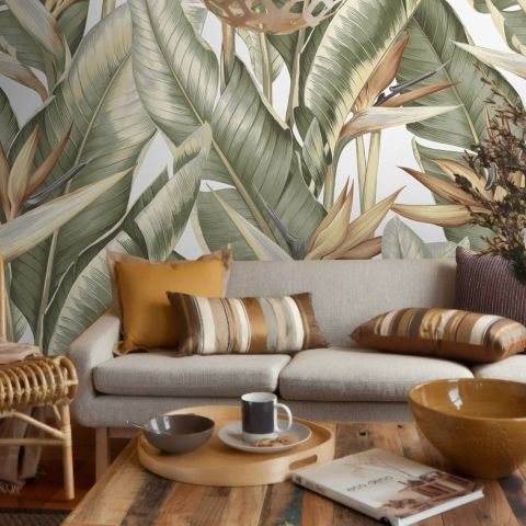Soft Banana Leaf Pattern Wallpaper Mural