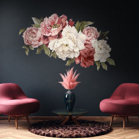 Soft Red Peony Floral Wall Decal Sticker