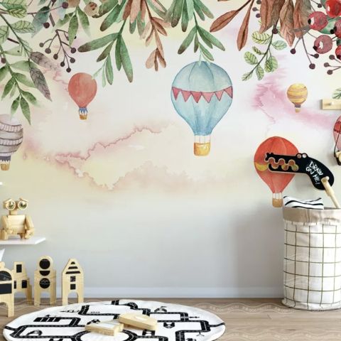 Kids Hot Air Balloon with Twigs Wallpaper Mural