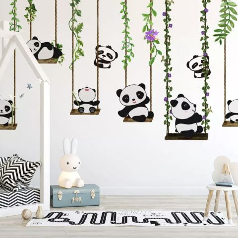 Panda Bears with Swing Wallpaper Mural