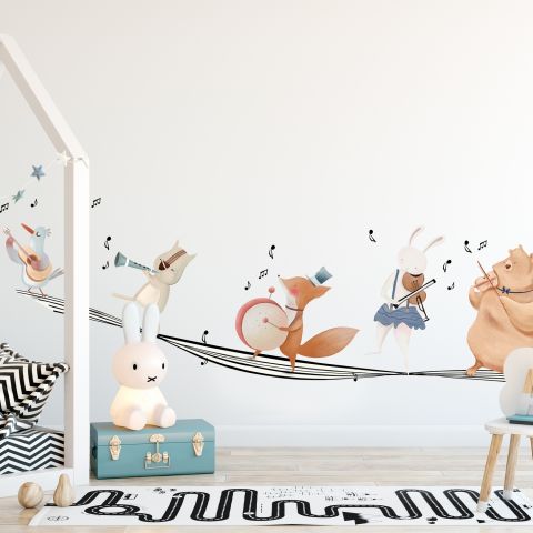 Cute Animals Singing on the Music Notes Wall Decal Sticker